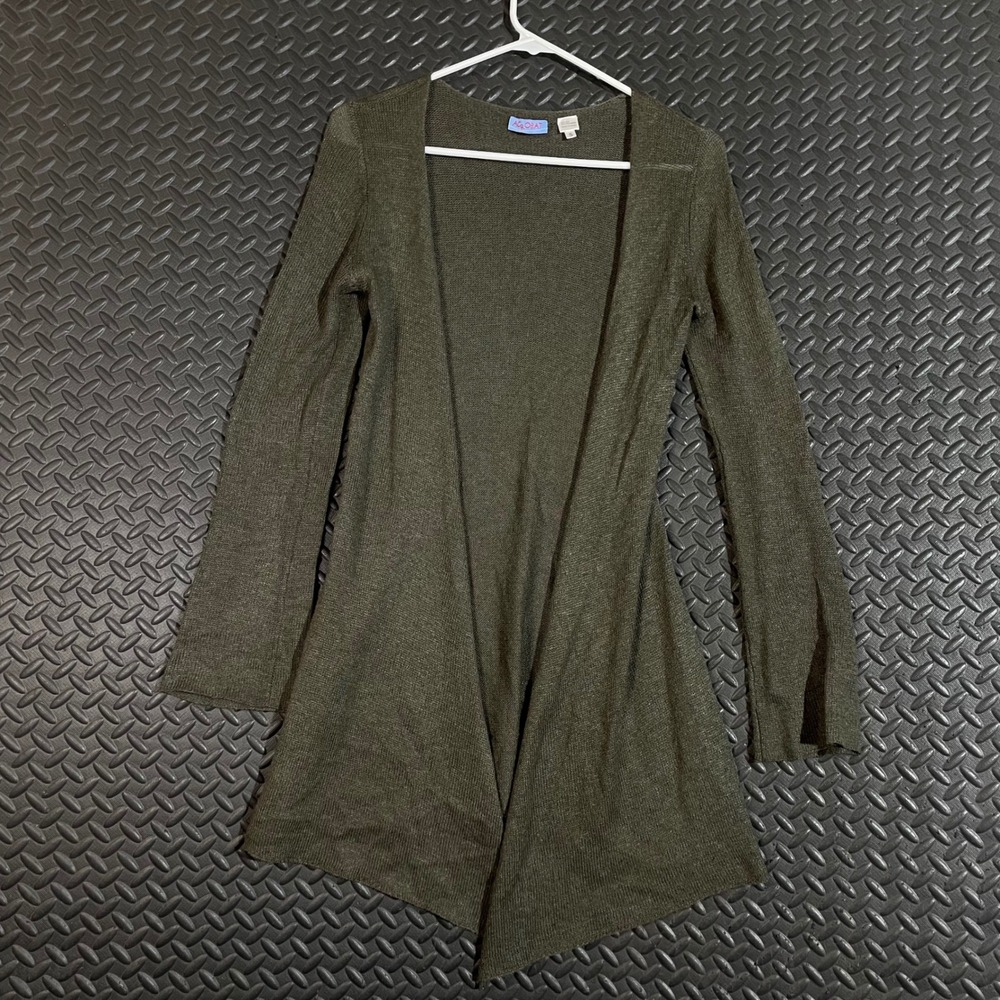 Acrobat Women's Dark Green Silk Cashmere Knit Open Front Cardigan Sweater Small‎